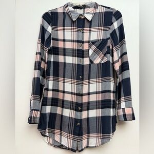 Ambiance Plaid Button Down Shirt in Navy, White and Pink